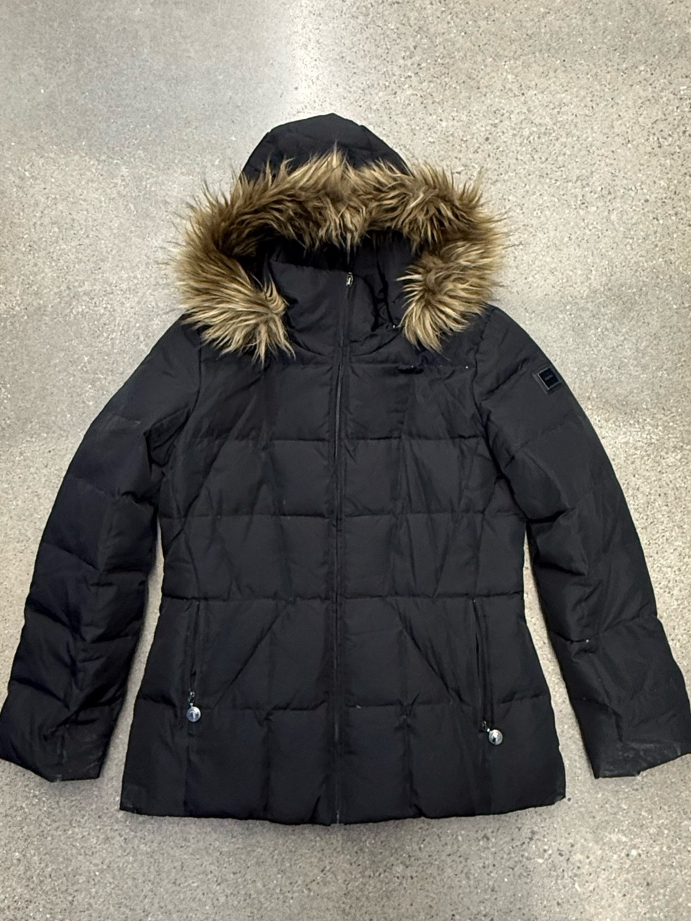 Calvin Klein Black Quilted Puffer Jacket with Faux-Fur Trim Hood